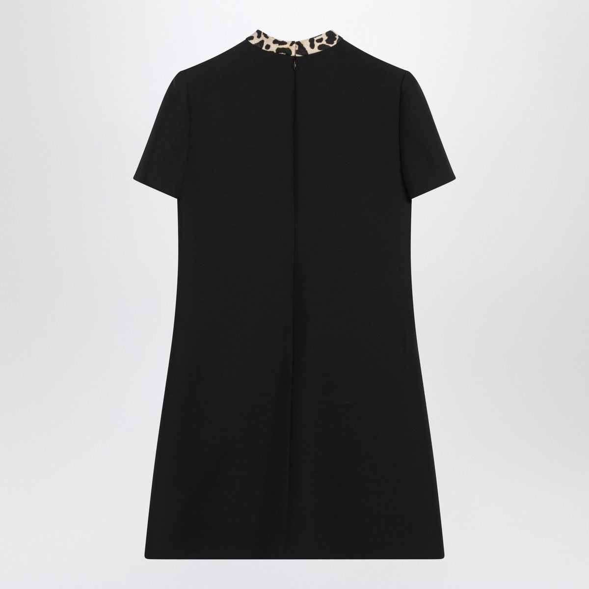 Valentino Black Crepe Couture Mini Dress with Animal-Print Bow Black