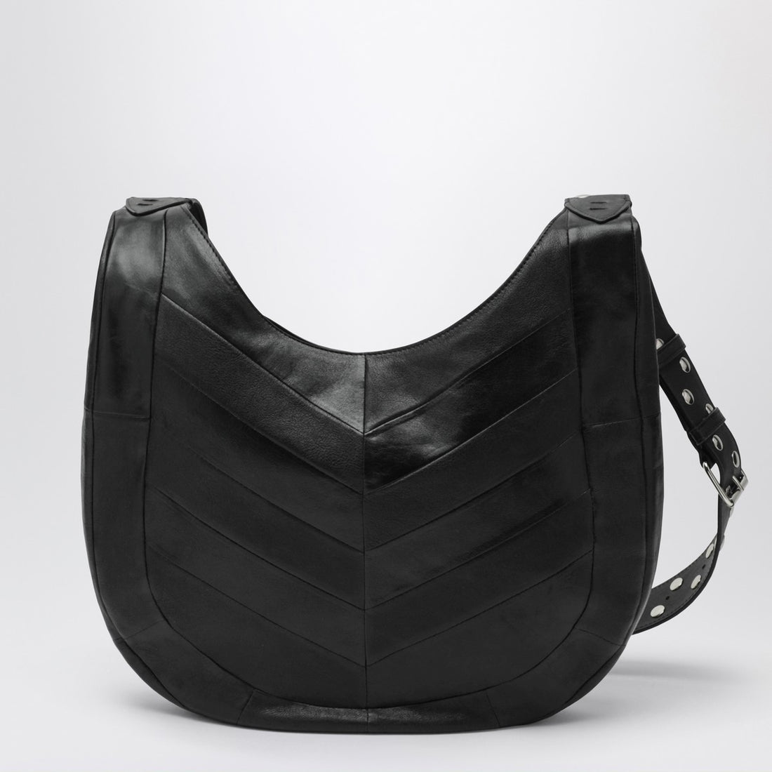 Valentino Garavani Medium Chevron-Pattern Nappa Hobo Bag Black