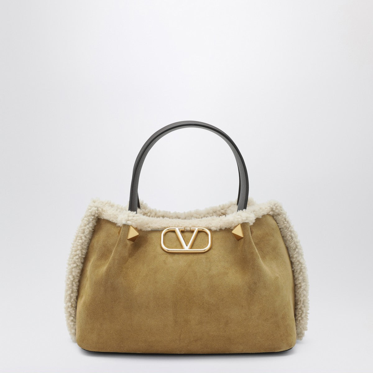 Valentino Garavani VLogo Small Suede Shopper Bag Beige