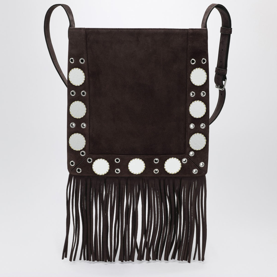 Valentino Garavani Nellcôte brown suede shoulder bag with fringes brown