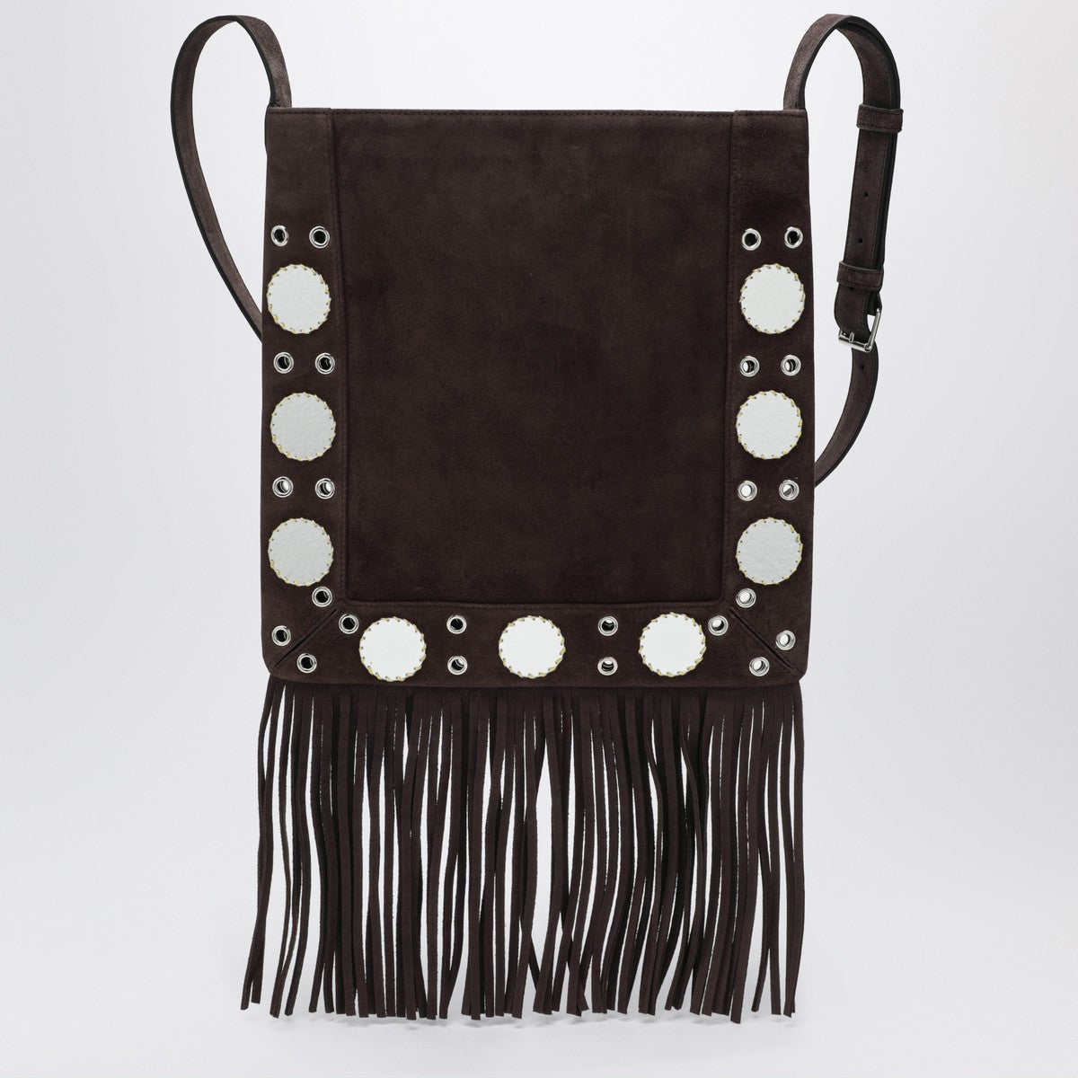 Valentino Garavani Nellcôte brown suede shoulder bag with fringes brown
