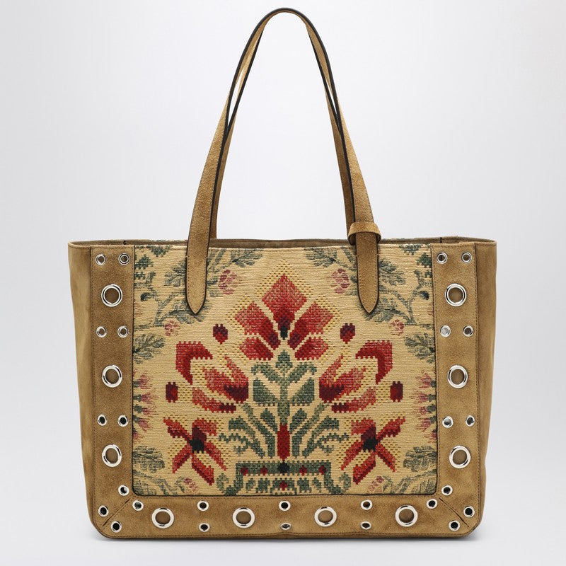Valentino Garavani Medium Nellcôte Jacquard and Suede Tote Bag Multicolor