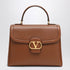 Valentino Garavani Large Tobacco Leather Shoulder Bag with Gold Vlogo Brown