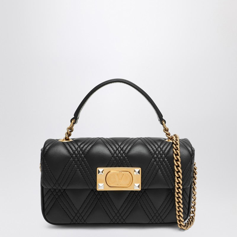 Valentino Garavani Small Quiltie Black Leather Shoulder Bag with VLogo Signature black