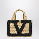 Valentino Garavani Viva Superstar Crochet Small Raffia Tote Bag Beige