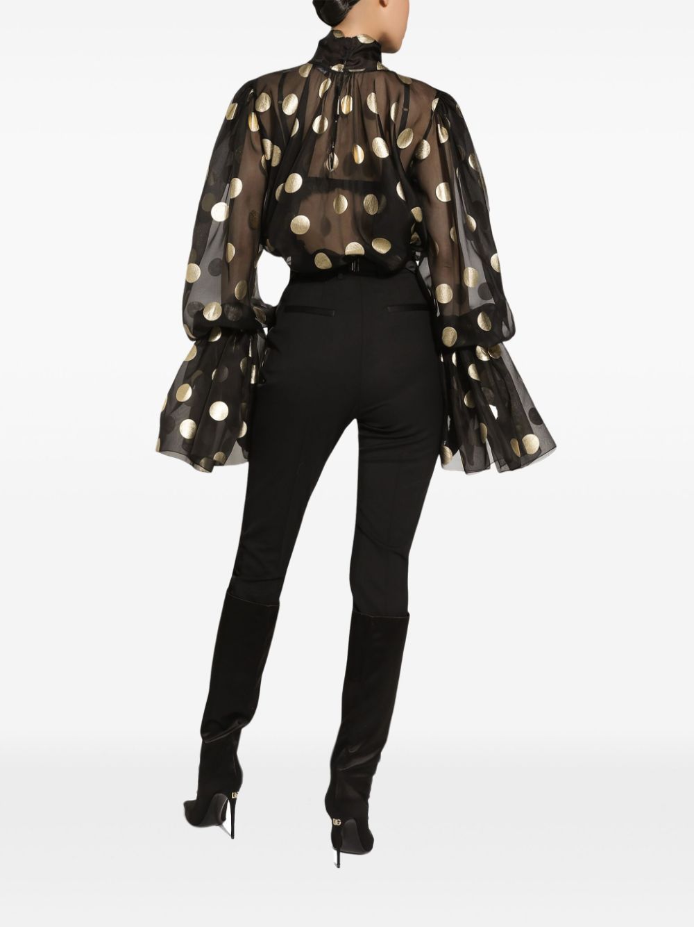 Silk organza jacquard blouse Black