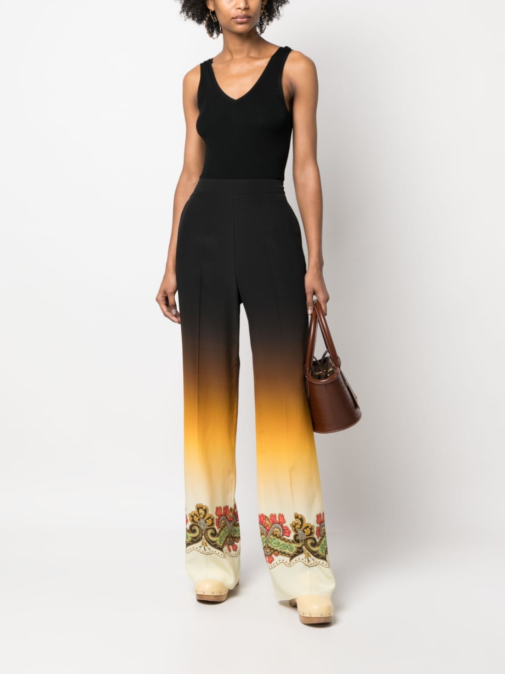 Etro Graphic-Print Silk Straight-Leg Trousers Black