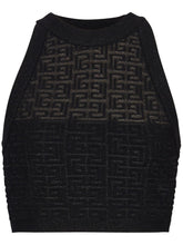 Balmain Open-Knit 4G Motif Cropped Halterneck Top Black