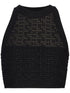 Balmain Open-Knit 4G Motif Cropped Halterneck Top Black