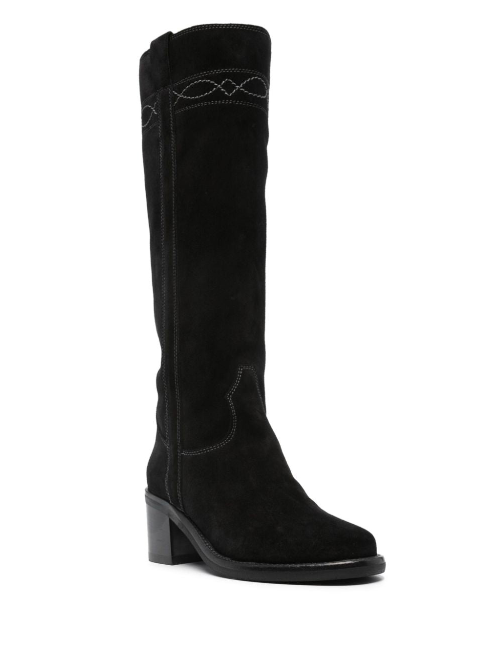 Ash 65mm Black Calf Suede Knee Boots Black