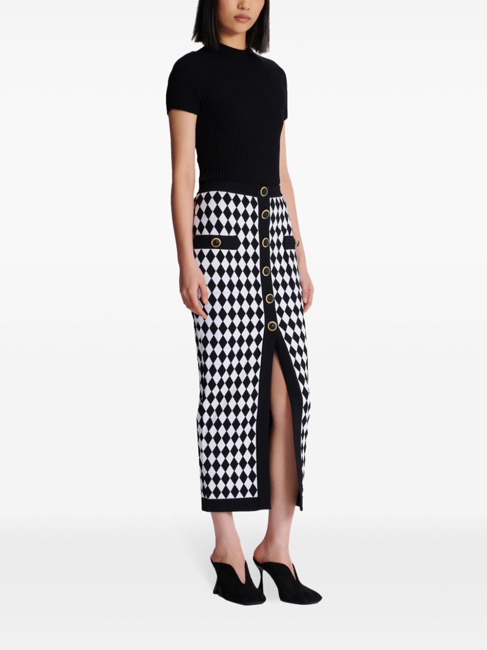 Balmain Diamond-Jacquard Knitted Midi Skirt Black black
