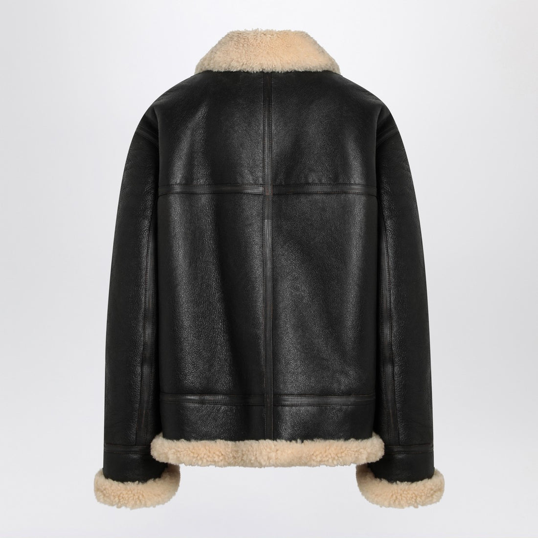 Saint Laurent Black Shearling-Trimmed Leather Jacket Black