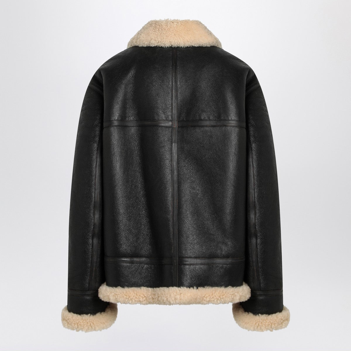 Saint Laurent Black Shearling-Trimmed Leather Jacket Black