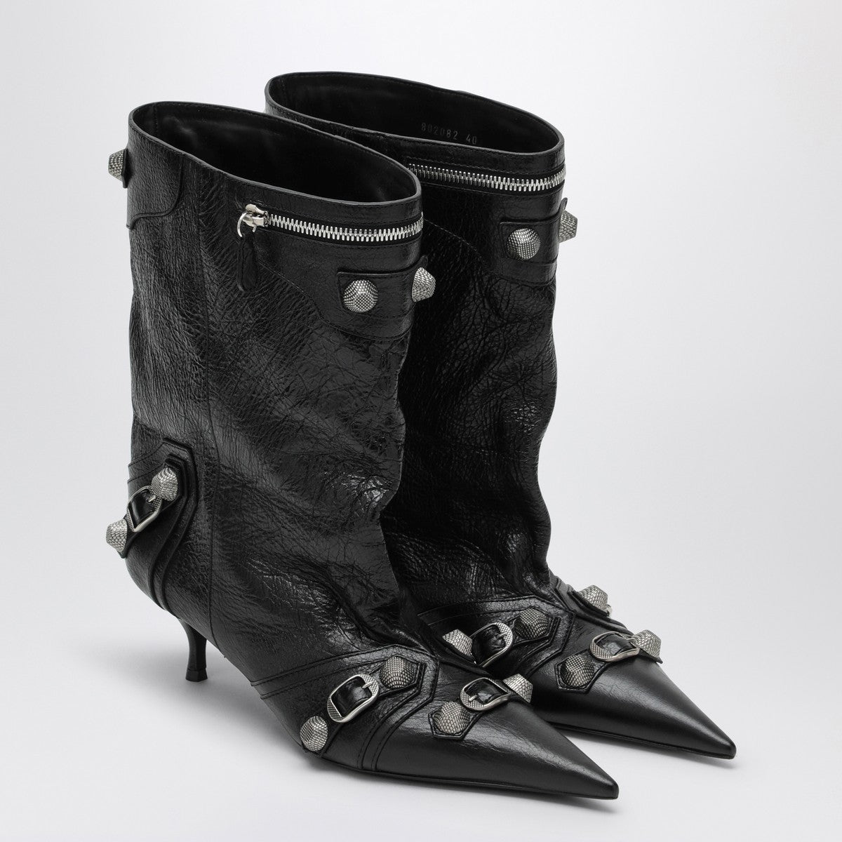 Balenciaga Cagole Wide Black Lambskin Ankle Boots Black