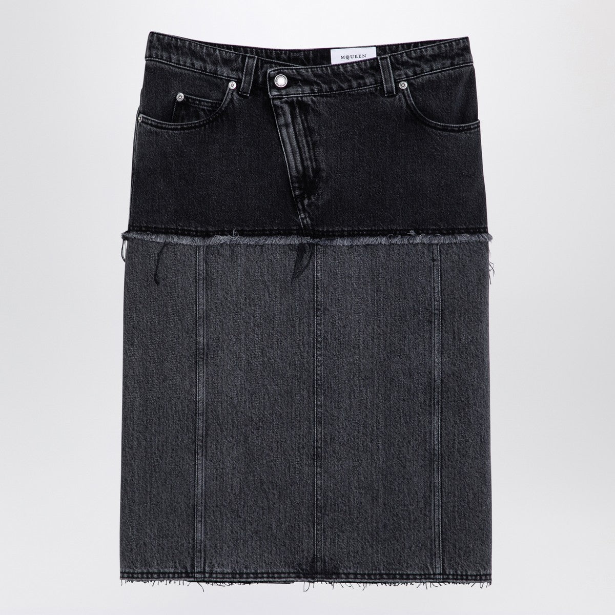 Alexander McQueen Two-Tone Denim Midi Skirt in Black