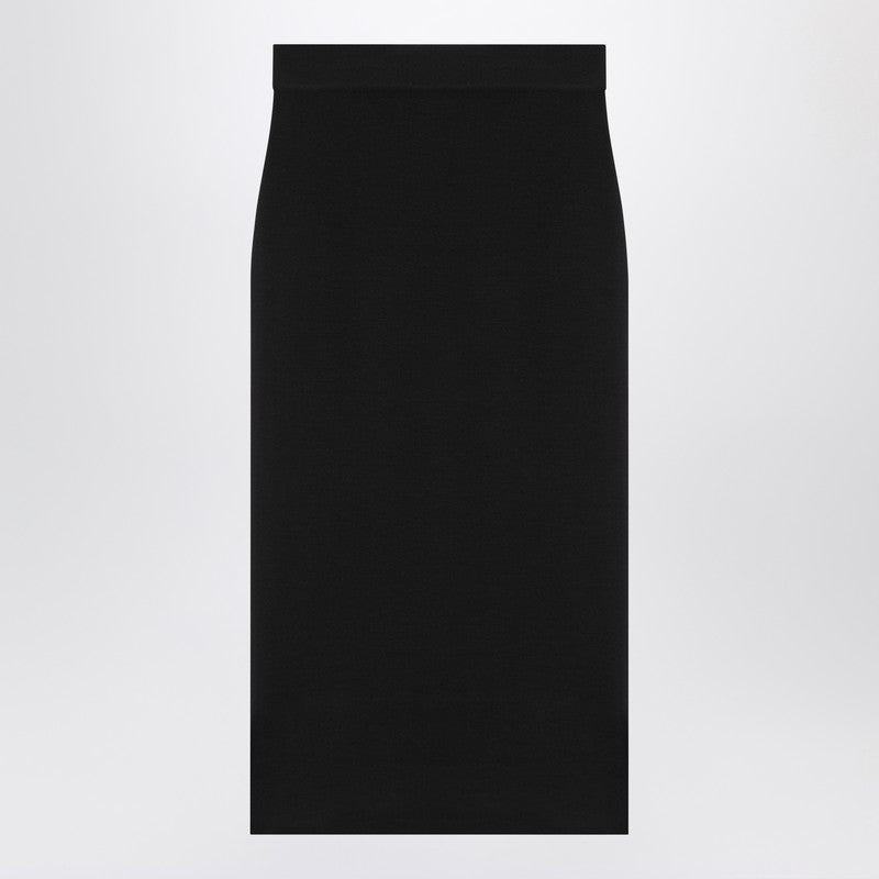 Saint Laurent Black Wool Ribbed High-Waist Pencil Midi Skirt Black