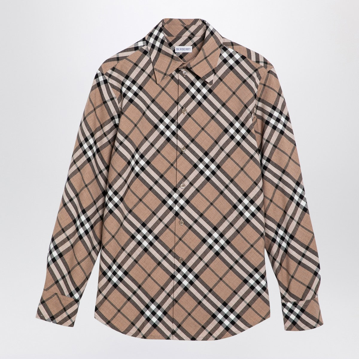 Burberry Check Wool-Blend Shirt in Beige