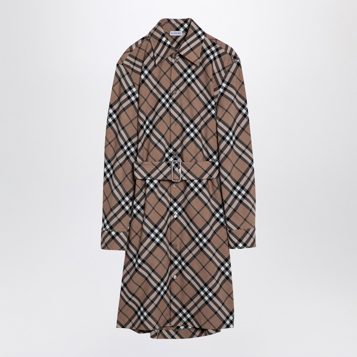 Burberry Check Wool-Blend Midi Shirt Dress Beige