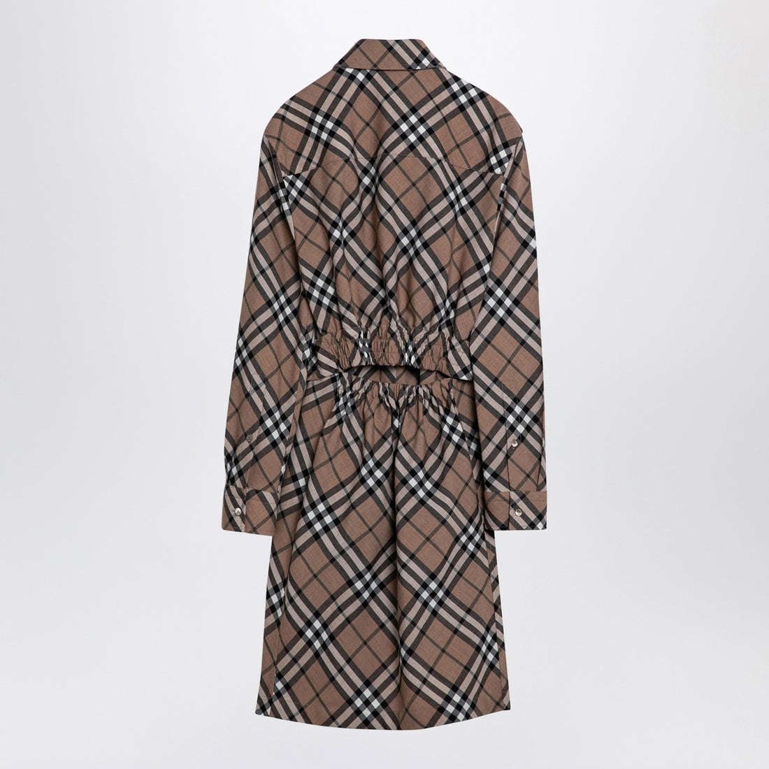 Burberry Check Wool-Blend Midi Shirt Dress Beige