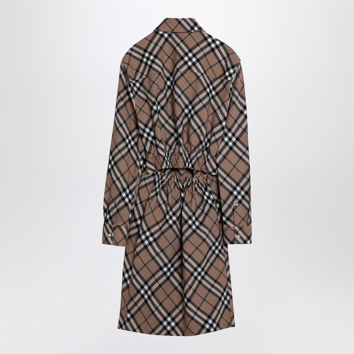 Burberry Check Wool-Blend Midi Shirt Dress Beige
