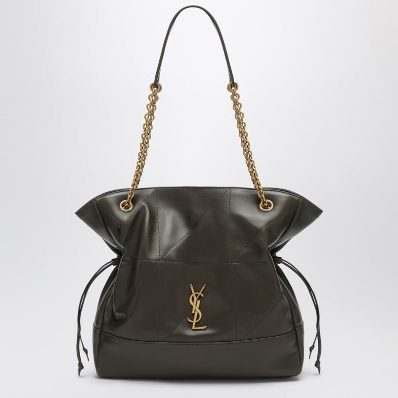 Saint Laurent Brown Leather Jamie Shopping Bag with Gold Cassandre Chain Green
