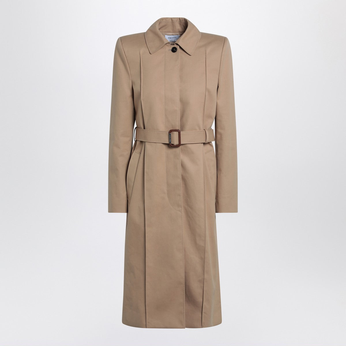 Alexander Mcqueen belted cotton trench coat in beige beige