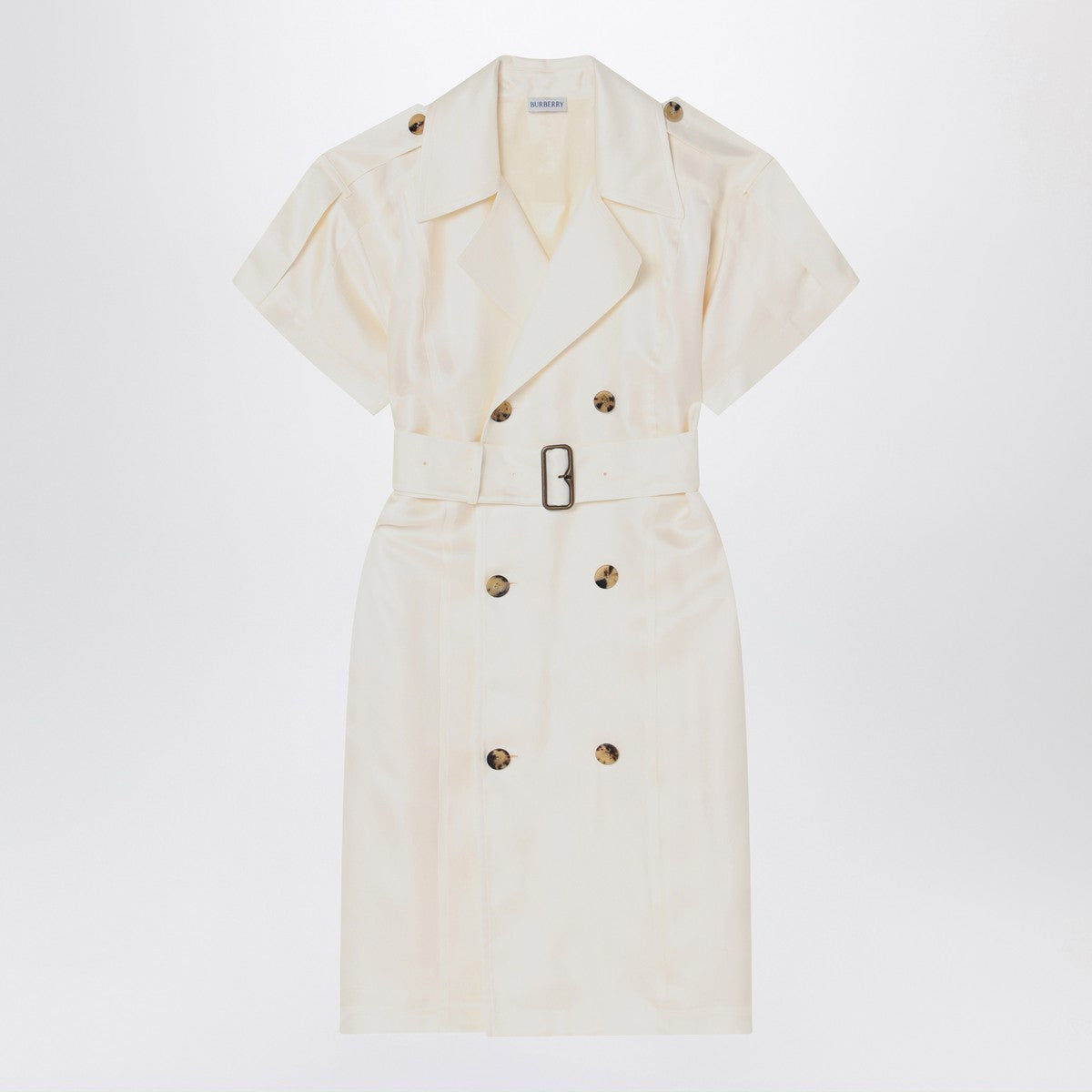 Burberry Ivory Viscose Trench Dress with Short Sleeves Beige