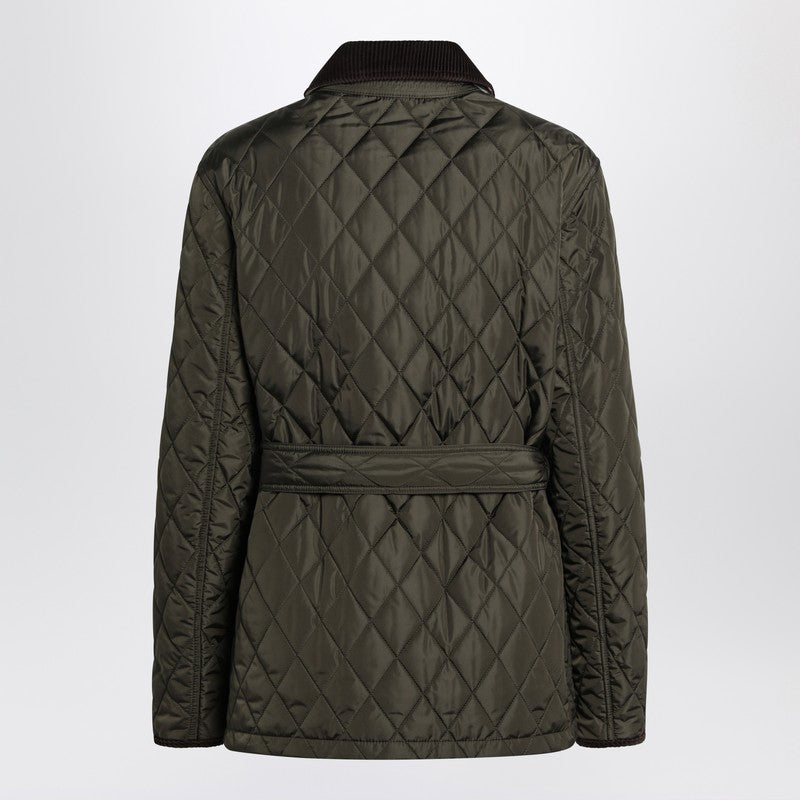 Burberry Dark Green Quilted Velvet-Collar Nylon Jacket Green