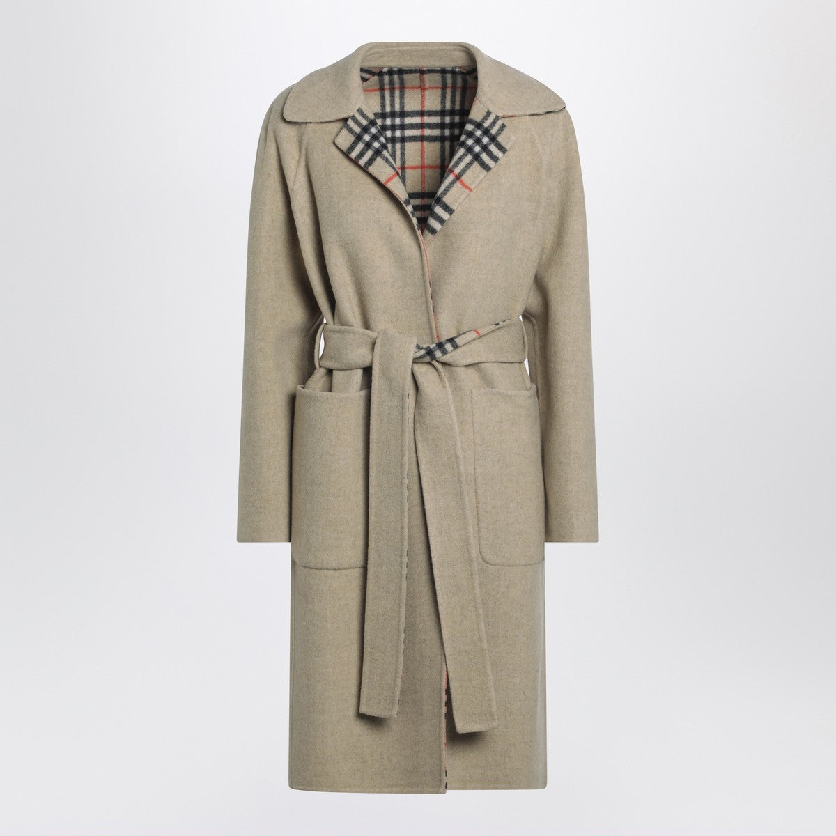 Burberry Reversible Wool Check Coat Beige