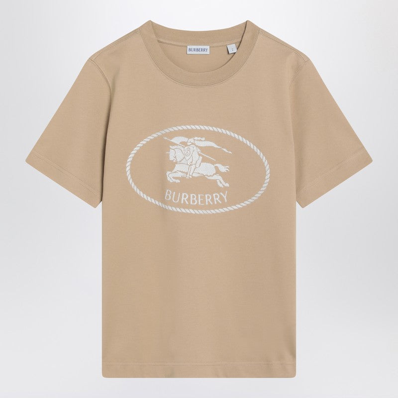 Burberry Light Beige Slim-Fit Cotton T-Shirt with Equestrian Knight Embroidery Brown