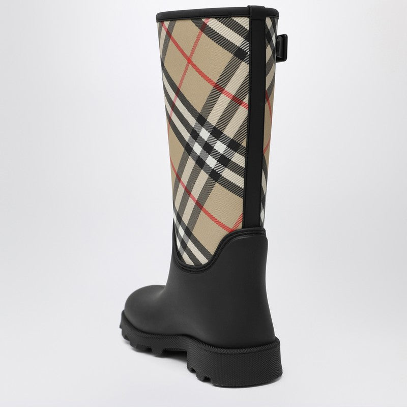 Burberry Tall Black Marsh Stamp Rubber Boots Black
