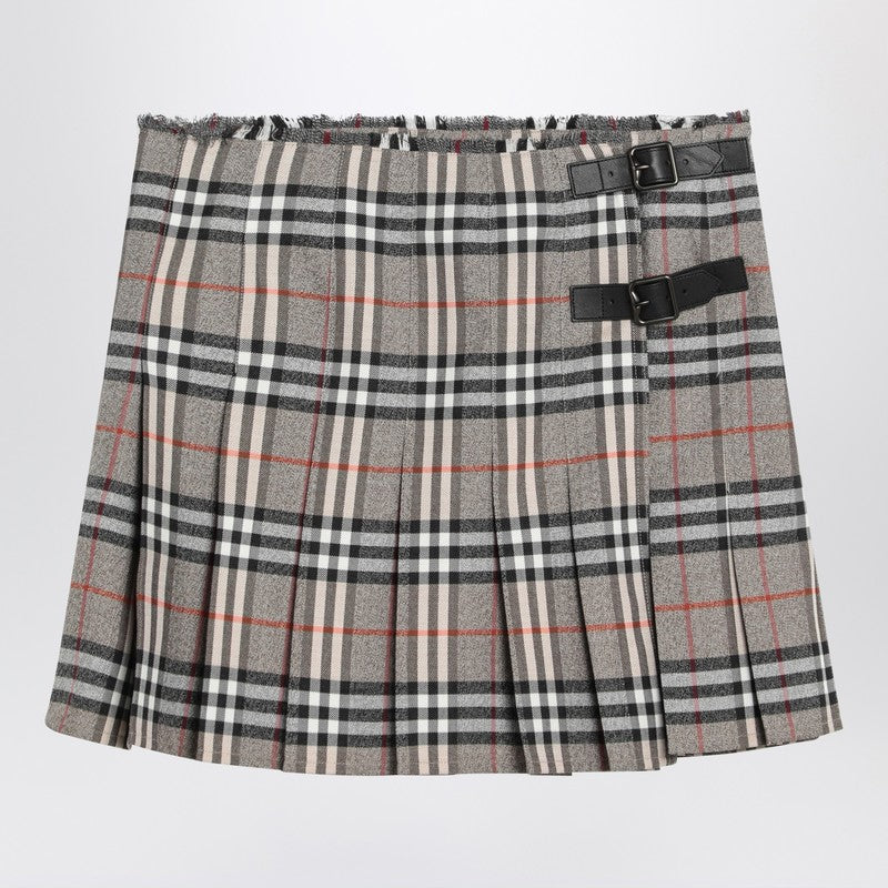 Burberry Grey Wool Kilt Skirt with Check Pattern Grey