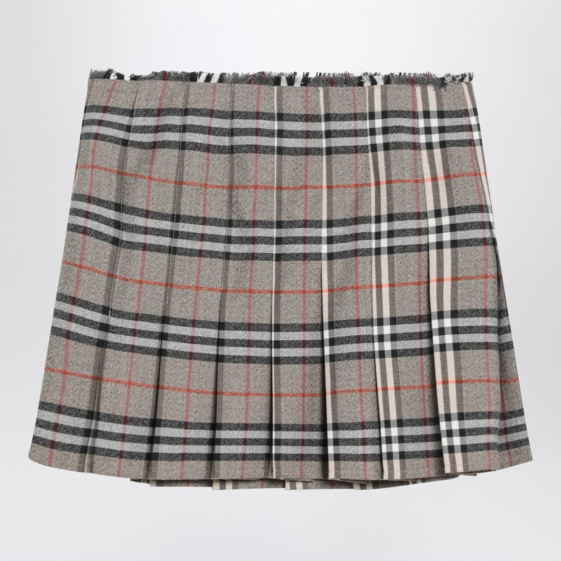Burberry Grey Wool Kilt Skirt with Check Pattern Grey