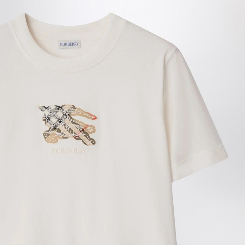 Burberry White Cotton Jersey T-shirt With Equestrian Knight Embroidery White