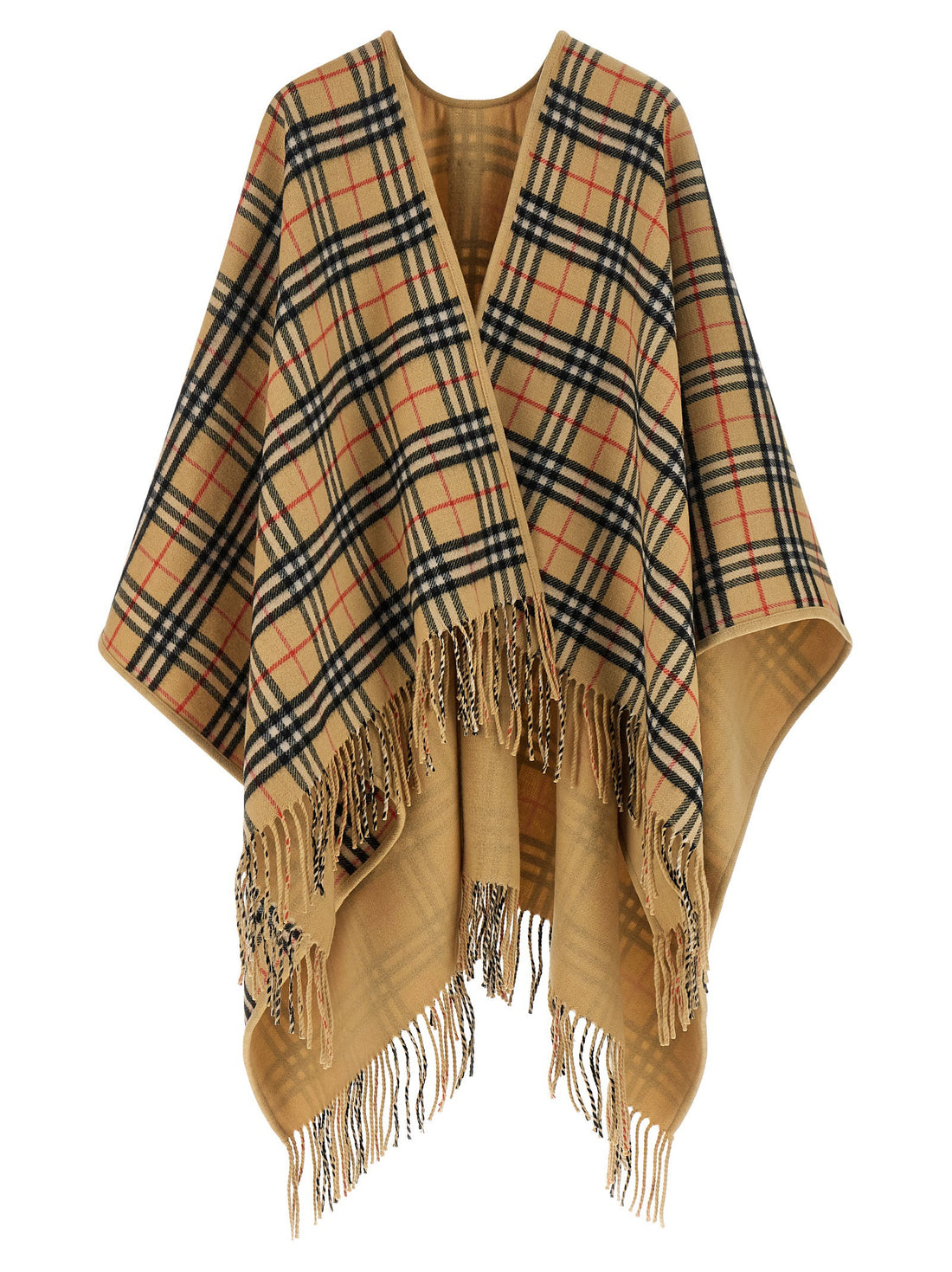 Burberry Check Wool Reversible Cape Beige