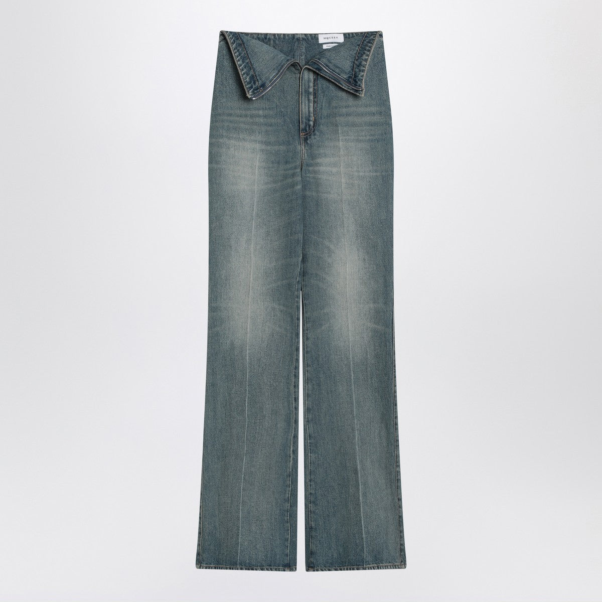 Alexander Mcqueen Flared Turn-Up Waist Jeans in Indigo Blue