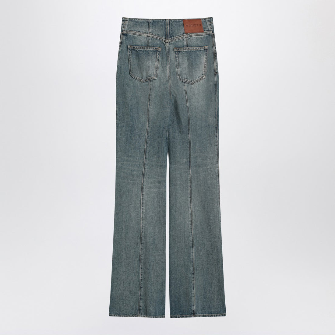 Alexander Mcqueen Flared Turn-Up Waist Jeans in Indigo Blue