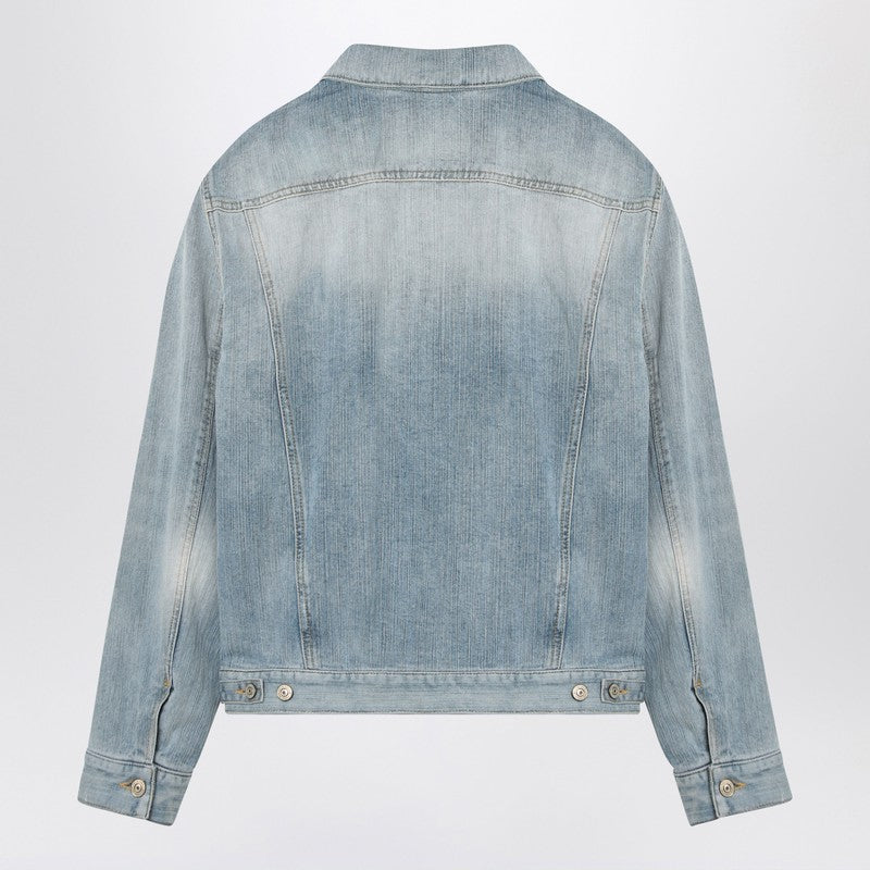 Balenciaga Light Blue Faded Denim Jacket with Classic Lapels Light blue