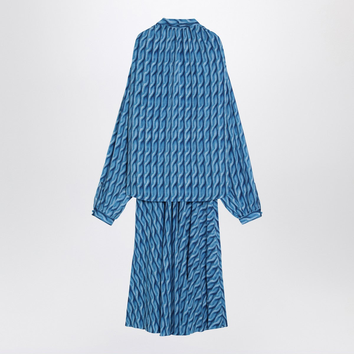 Balenciaga Midi Bow Print Silk Dress Blue