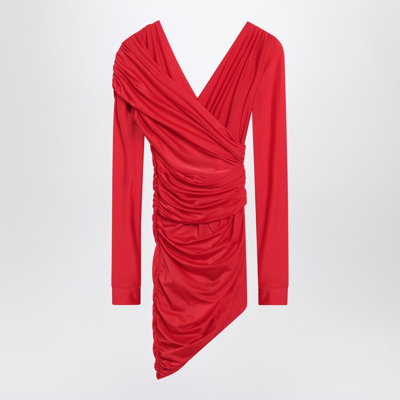 Balenciaga Draped Stretch-Jersey Mini Dress Red