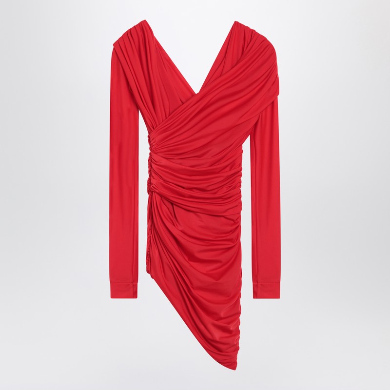 Balenciaga Draped Stretch-Jersey Mini Dress Red