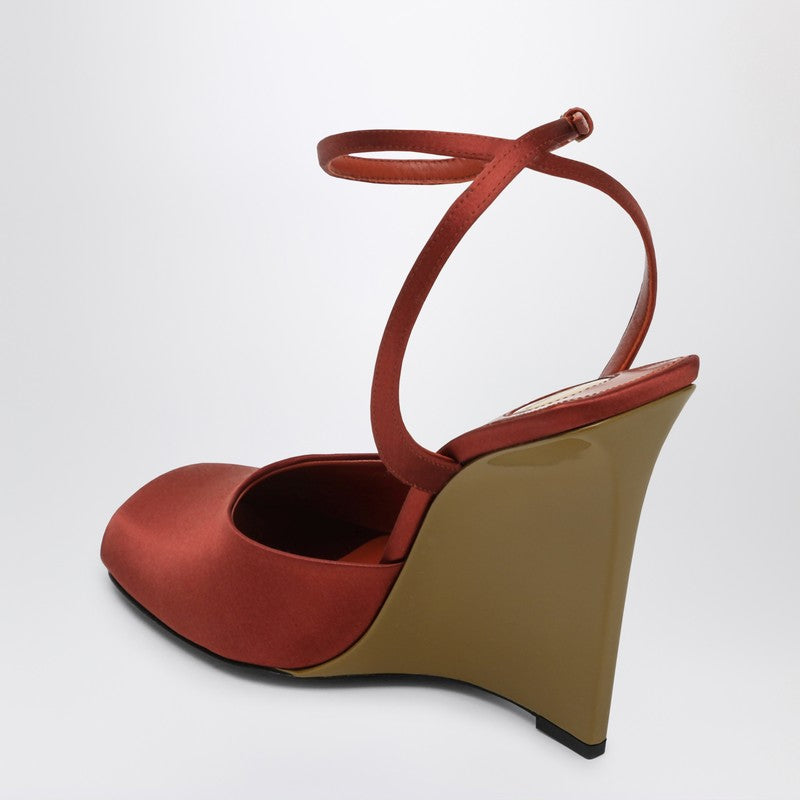 Saint Laurent Zeppe La Scandale Satin Wedge Sandals Brown