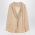 Saint Laurent Beige Silk Ruffled Blouse with Semi-Sheer V-Neck Detail Beige
