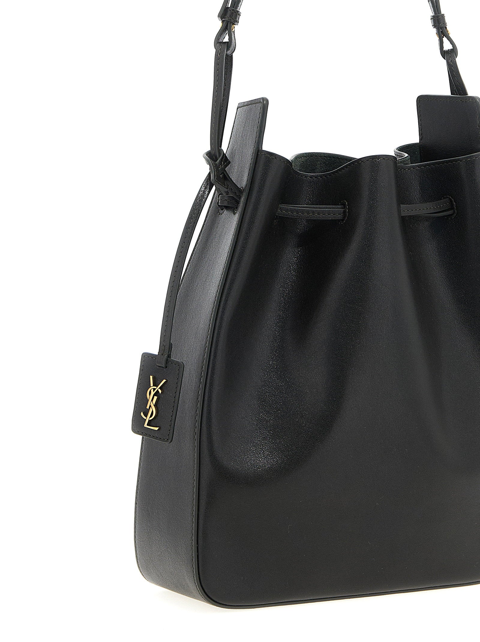 Saint Laurent Large Leather Bucket Bag Green