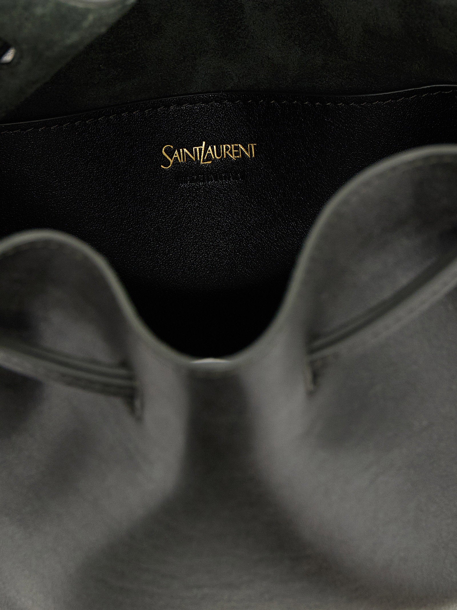 Saint Laurent Large Leather Bucket Bag Green