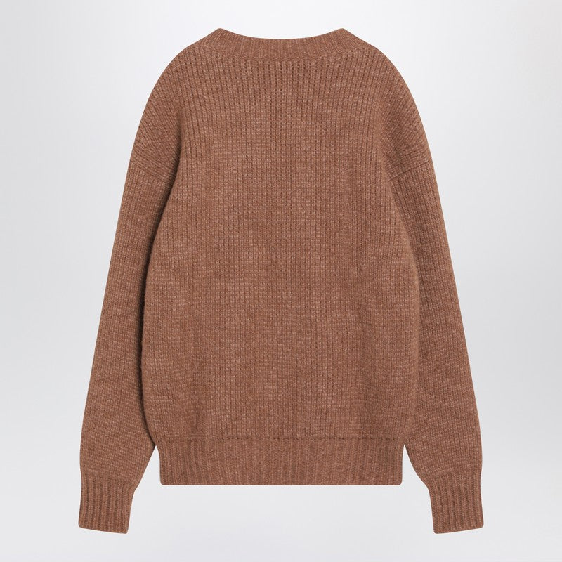 Saint Laurent Camel Alpaca-Wool Oversized Crew Neck Sweater Beige
