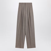 Saint Laurent Wide-Leg High-Waisted Wool Trousers Taupe Beige Beige