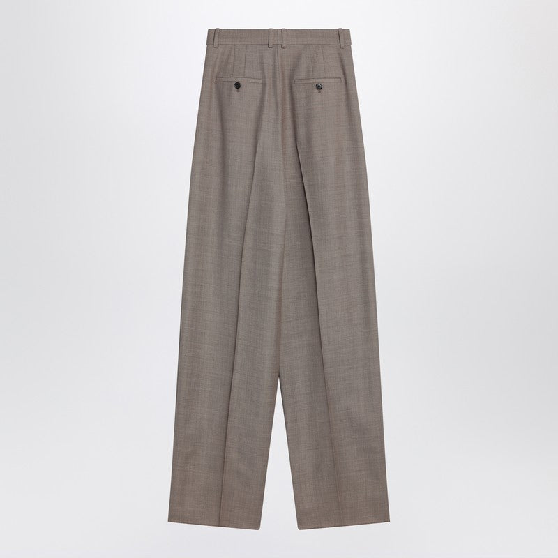 Saint Laurent Wide-Leg High-Waisted Wool Trousers Taupe Beige Beige