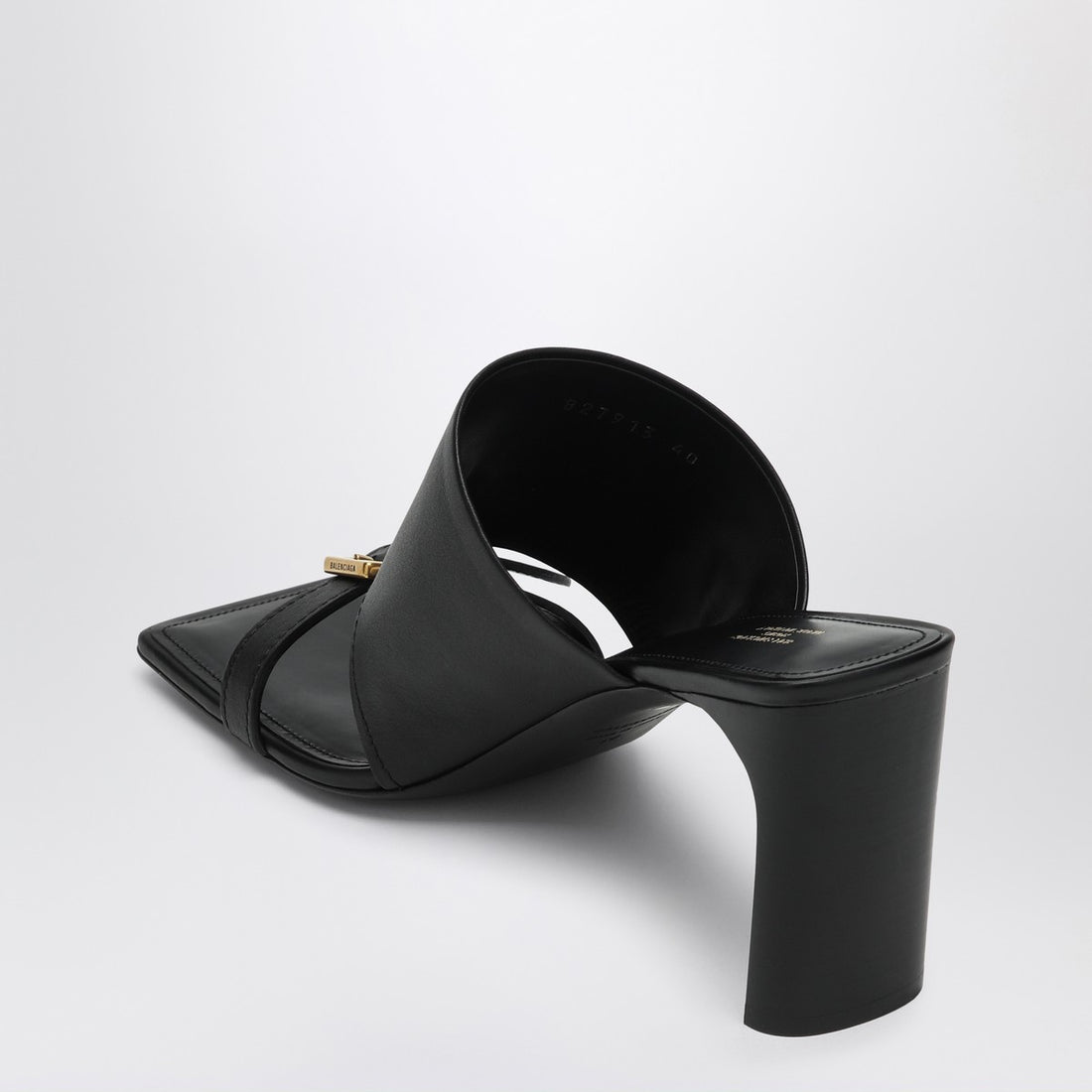 balenciaga bel air black leather sandals with gold buckle and high heel black