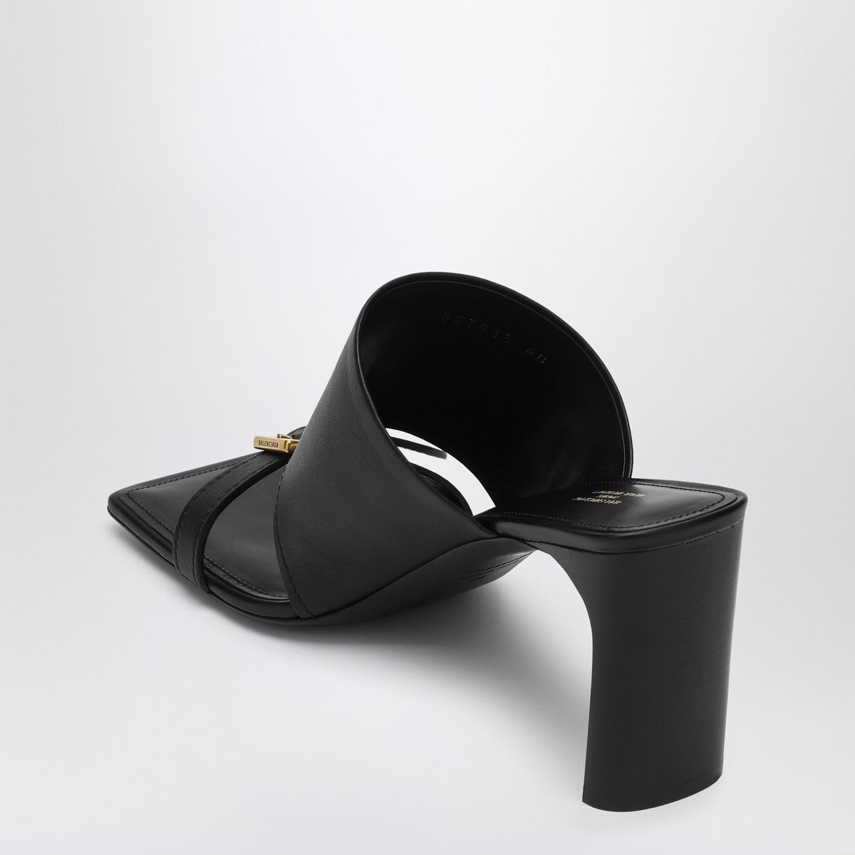 balenciaga bel air black leather sandals with gold buckle and high heel black